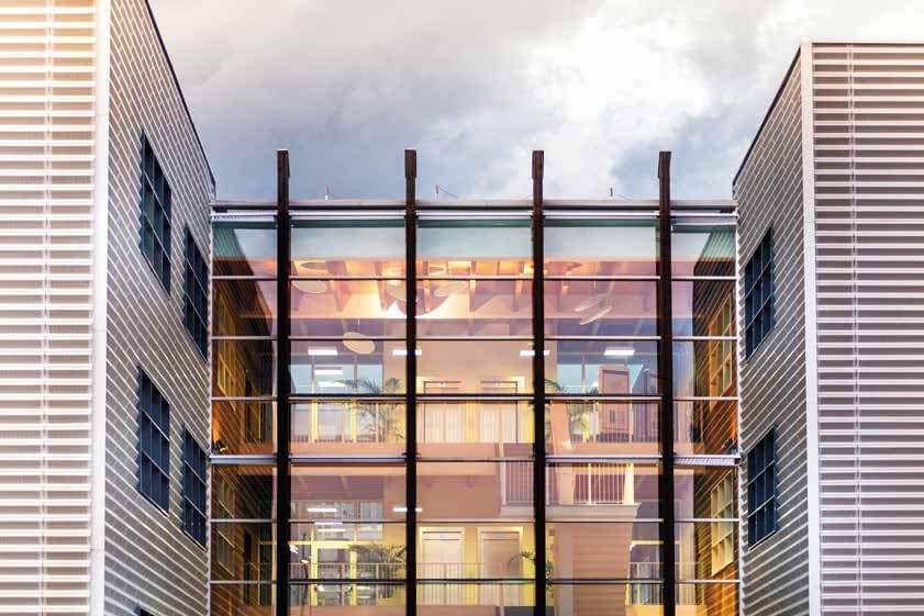 Contemporary glazed building facade with aluminum framing